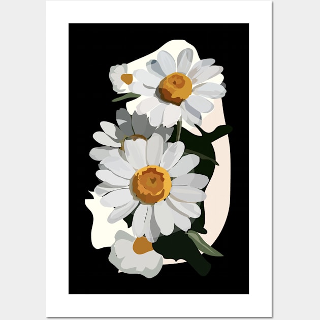 Daisies Black Background Wall Art by annamckay